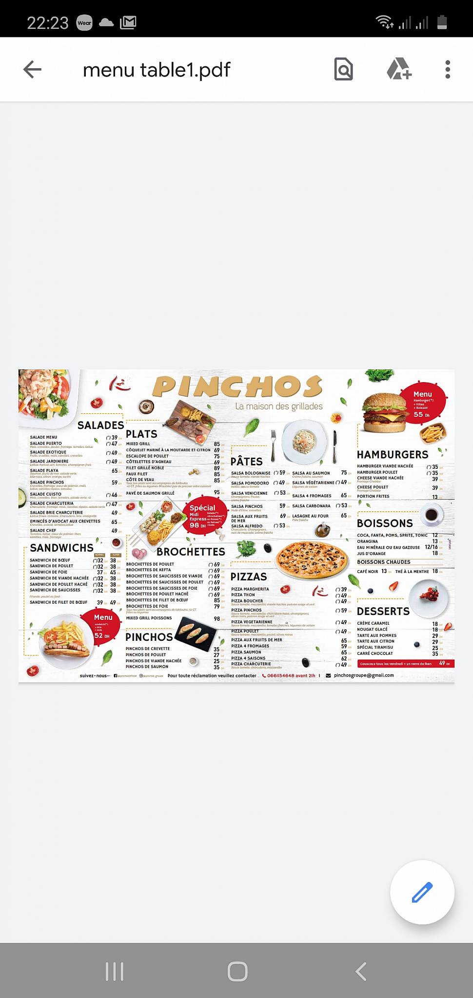 Menu de PINCHOS RYAD SQUARE