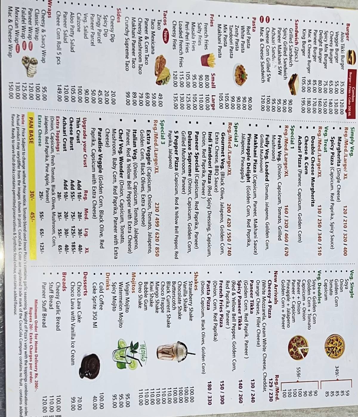 PIZZA COUNTRY menu