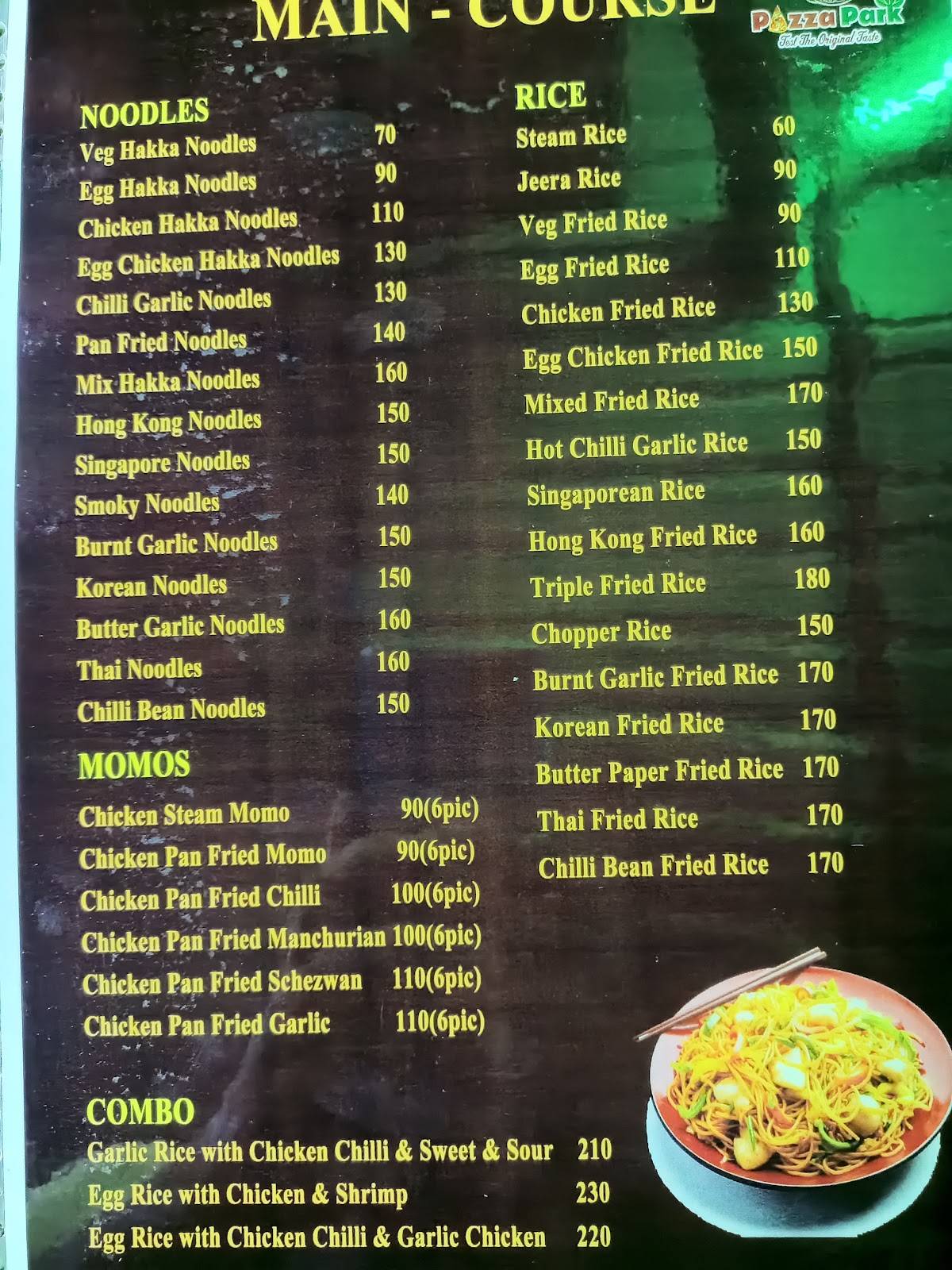 PIZZA PARK menu