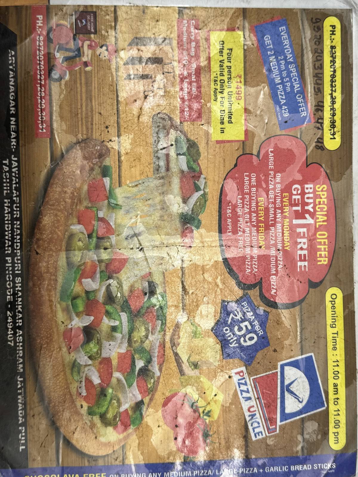 PIZZA UNCLE menu