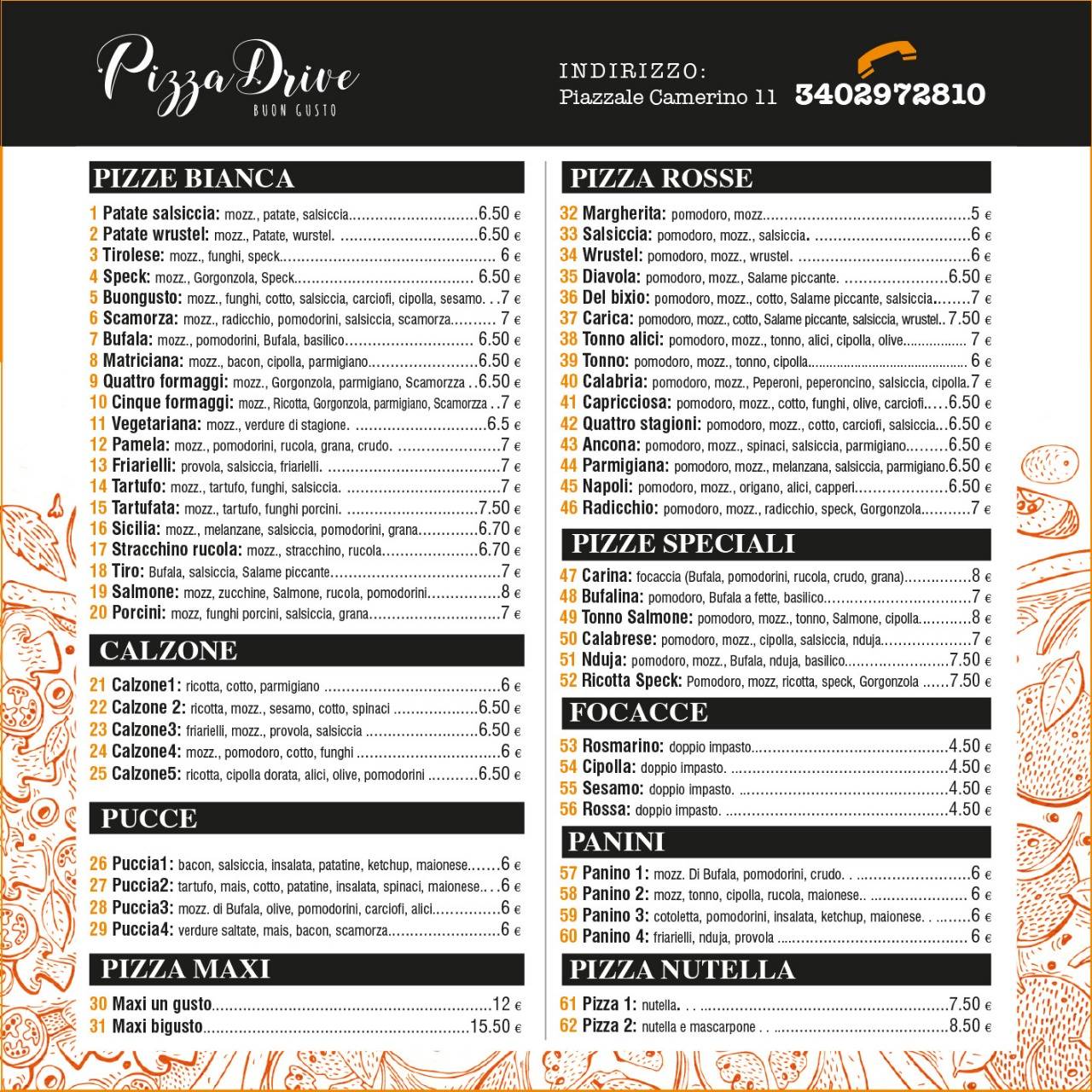 Menu di PIZZERIA BUONGUSTO - PIAZZALE CAMERINO - ANCONA 