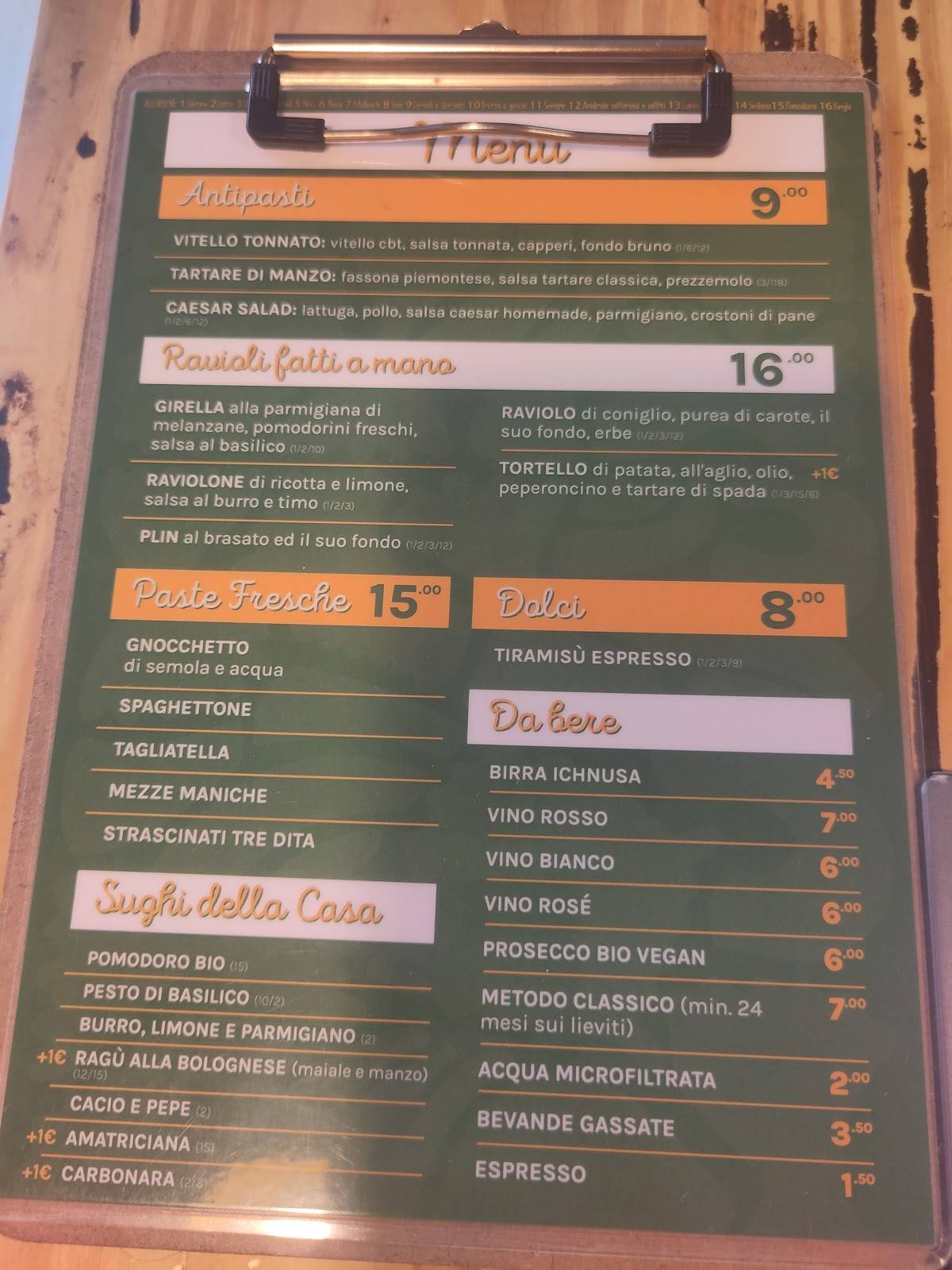 Menu di PLIN Pastificio con Cucina 