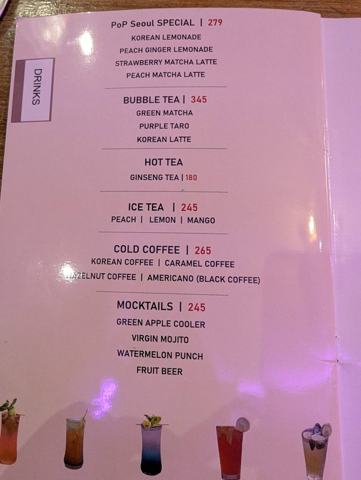 POP SEOUL menu