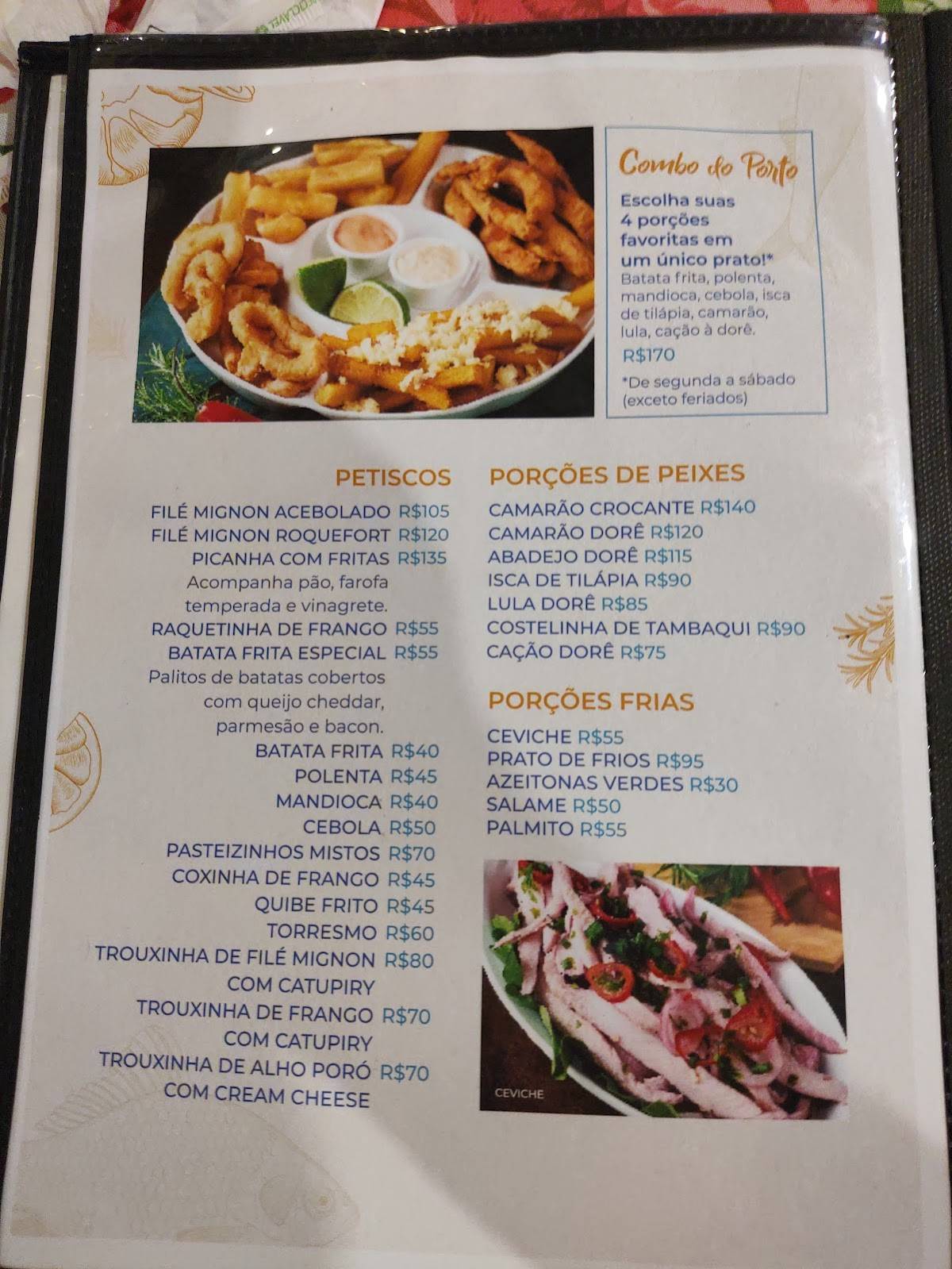 Porto da Praia - Restaurante cardápio