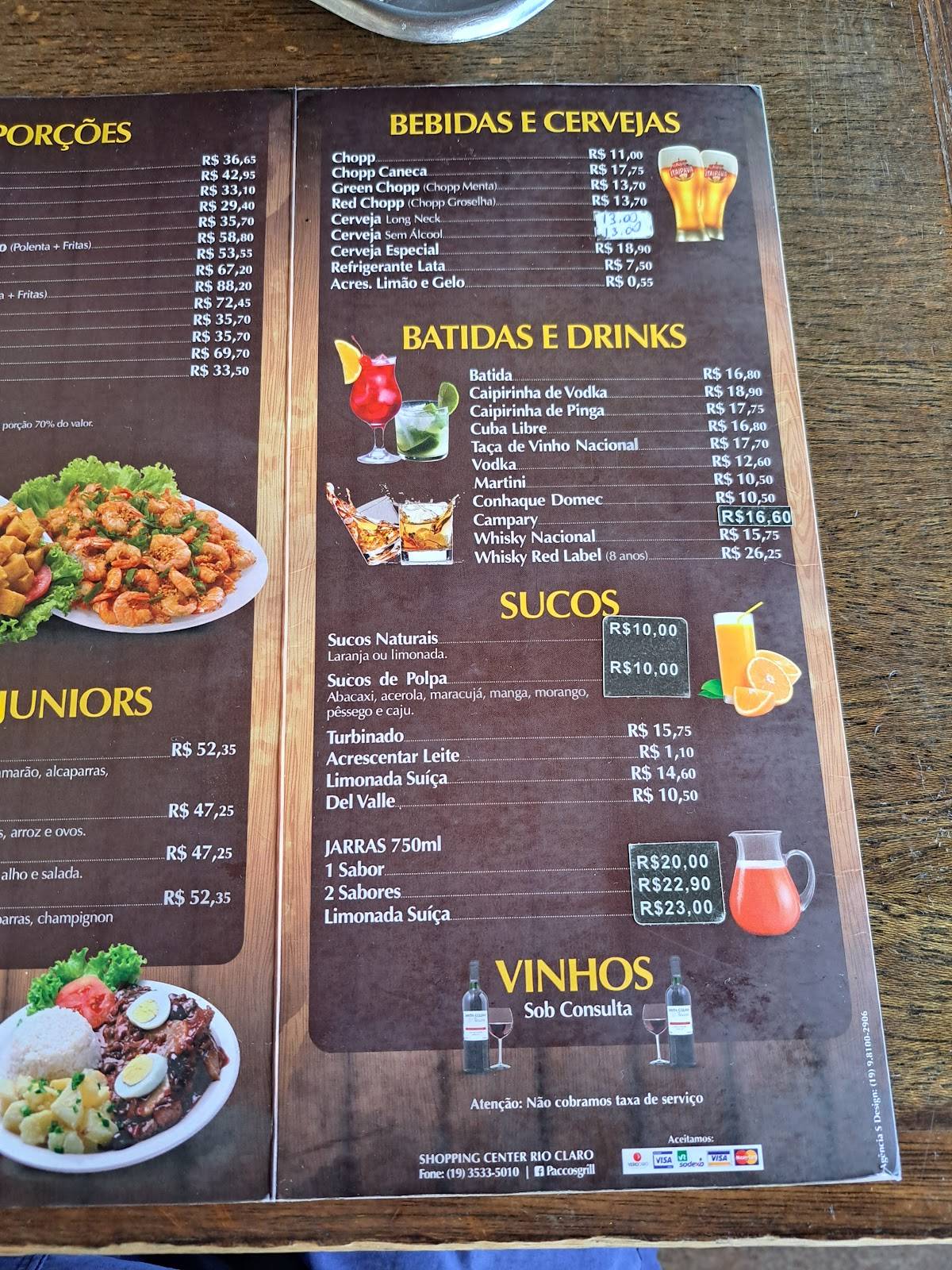 Pacco's cardápio