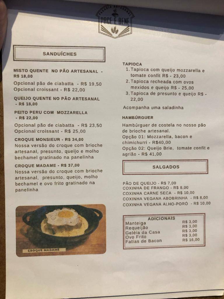 Pace e Bene Padaria Artesanal cardápio