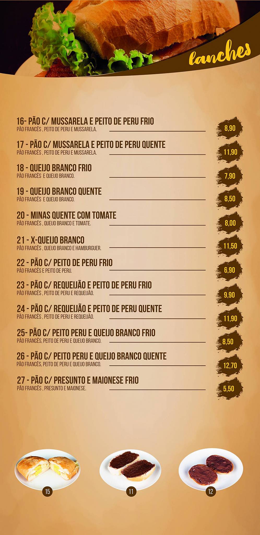 Padaria Pães e Doces Recanto cardápio