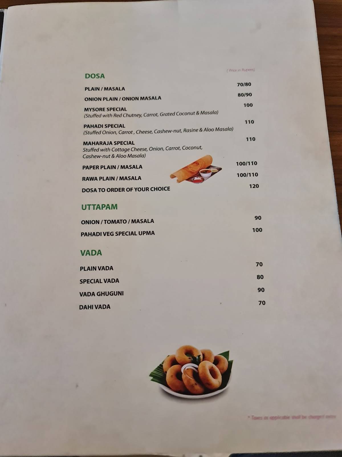 Pahadi Restaurant menu