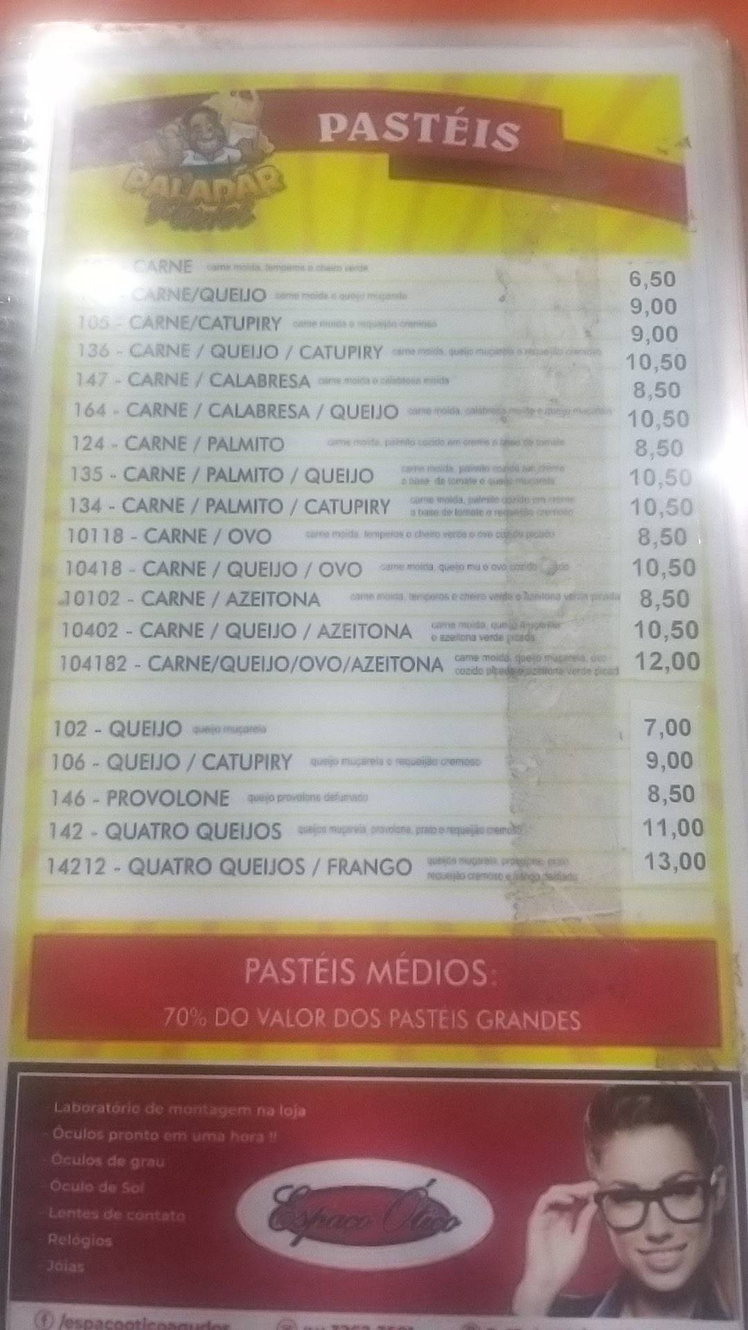 Paladar Pastel em Agudos cardápio