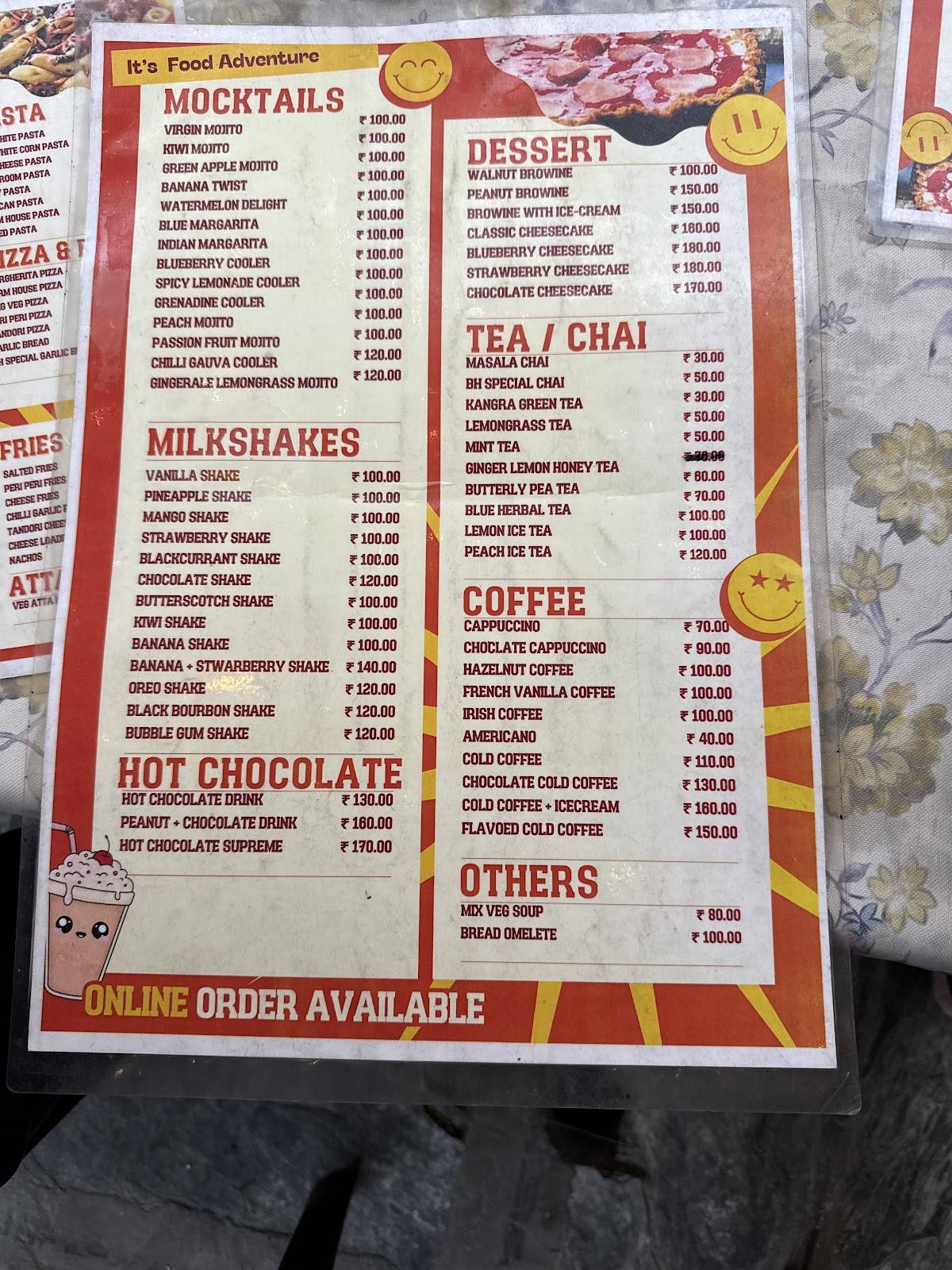 The Blue Hills Cafe menu