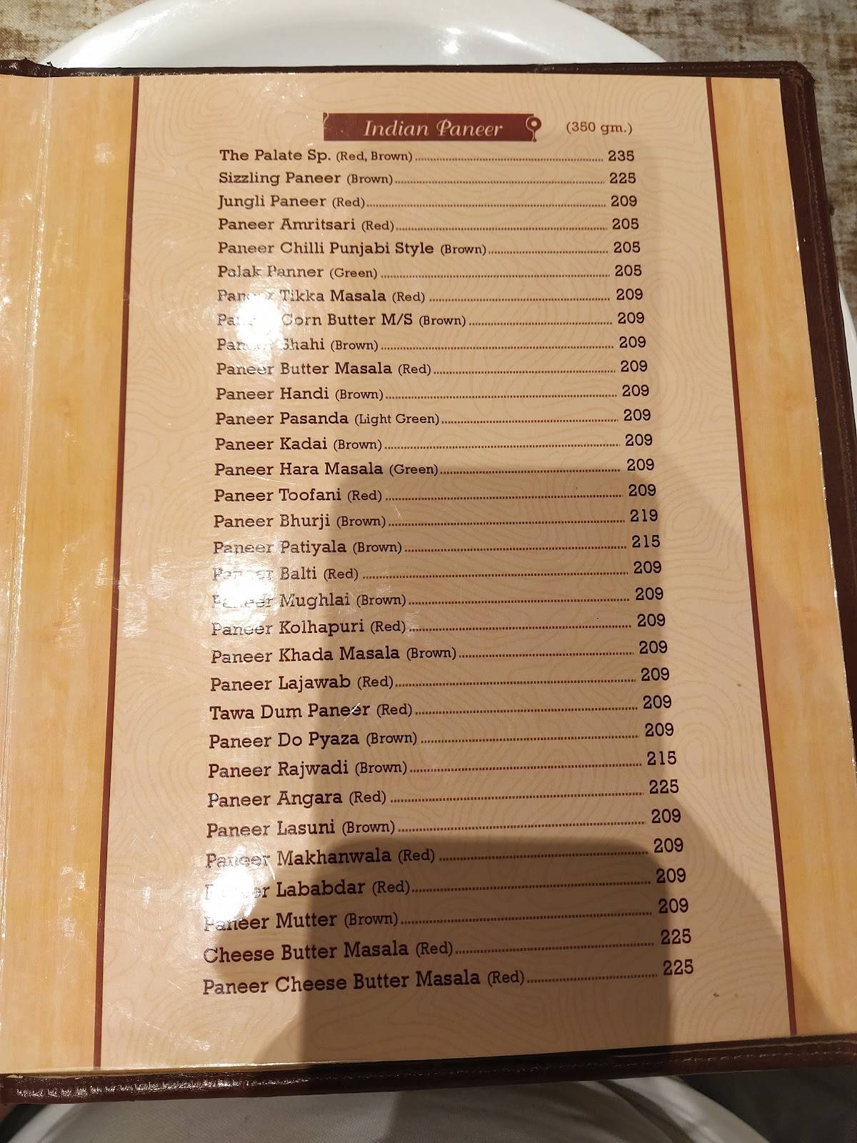 Menu at Palate Restaurant & Banquet Best Restaurant & Banquet In