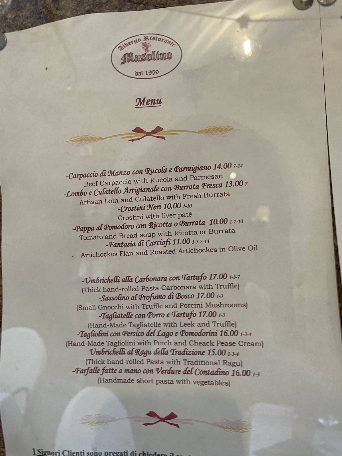 Menu di Ristorante Masolino 