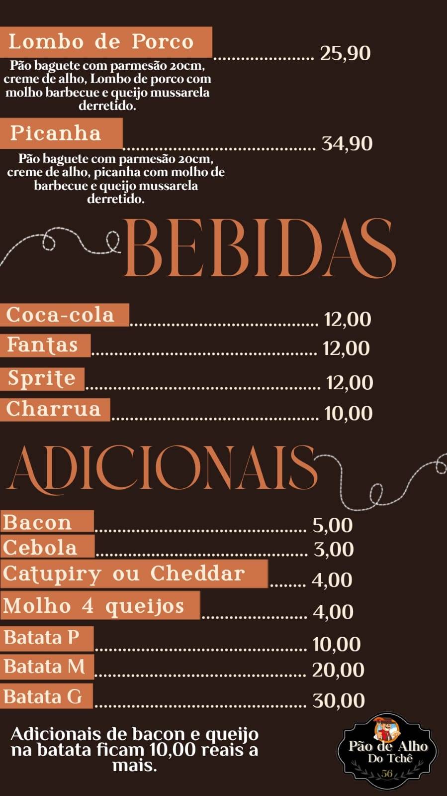 pao de alho do tche cardápio