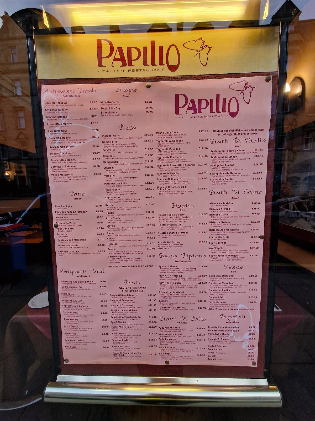 Menu At Papilio Restaurant Edinburgh