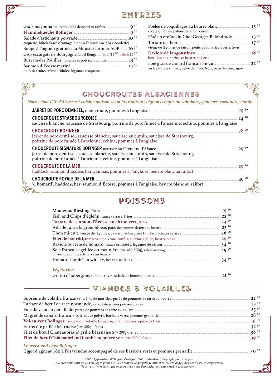 Menu de Bofinger