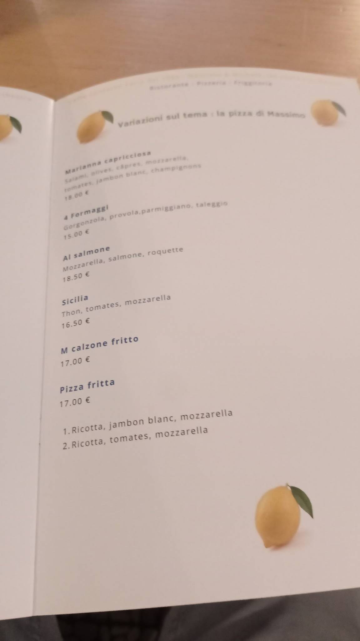 Menu de Caffè Concerto Paris 1955