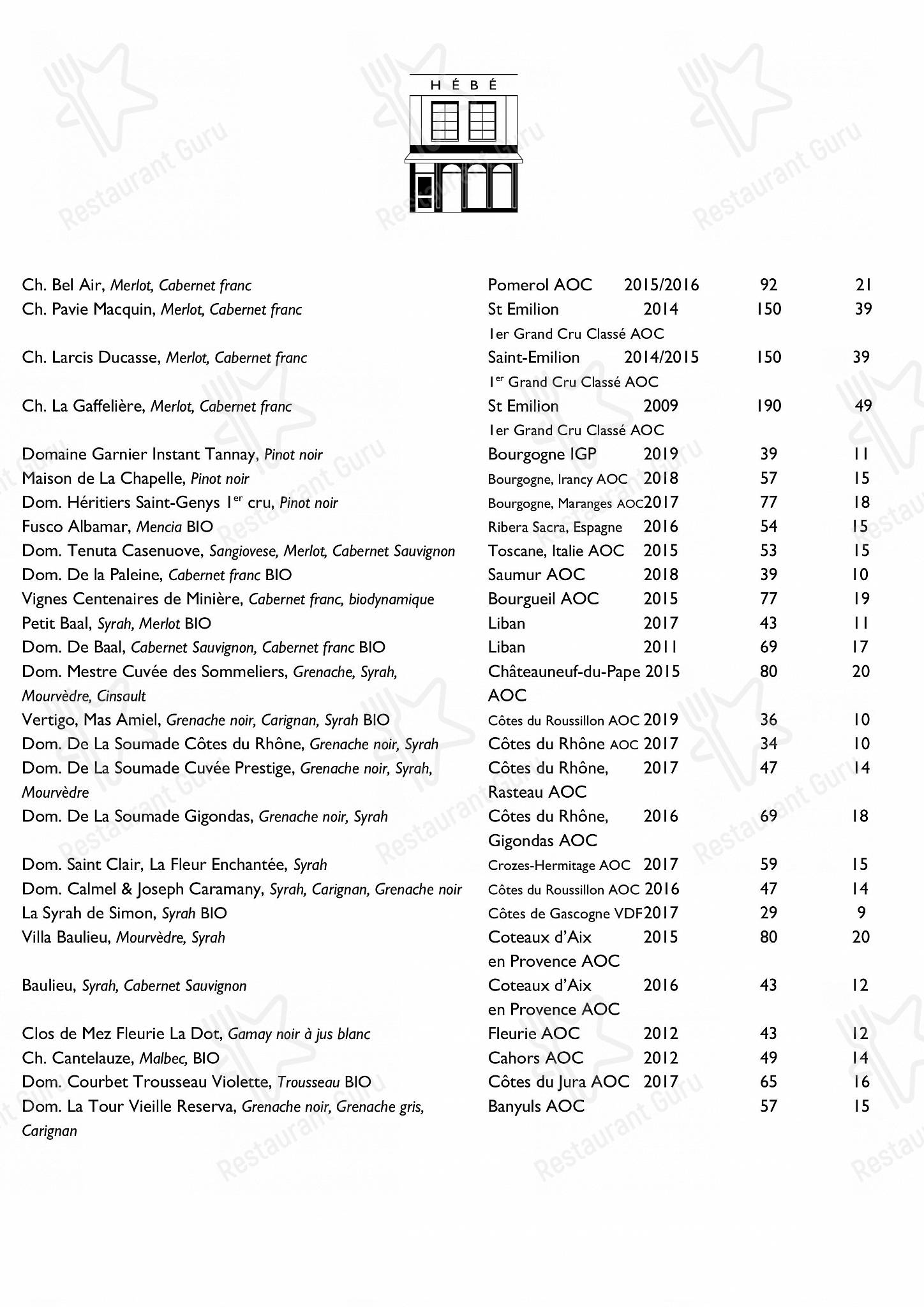 Dessert Menu pour HEBE restaurant - Paris restaurant