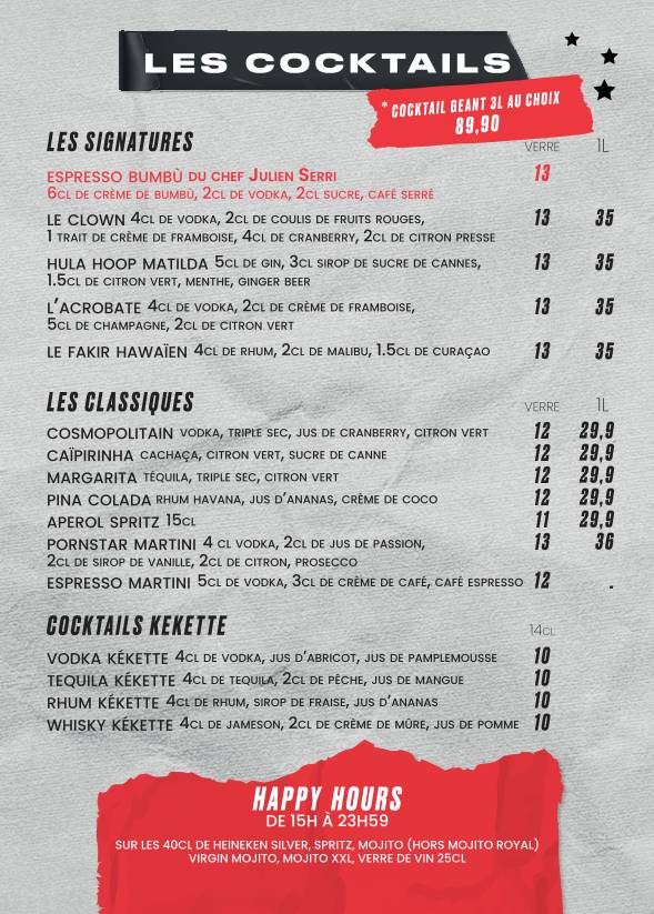 Menu de Le Cirque - Beaubourg