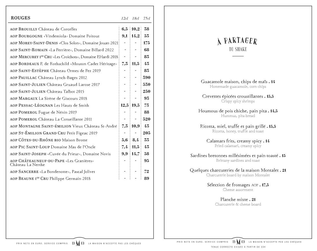 Menu de Le Mabillon - Paris