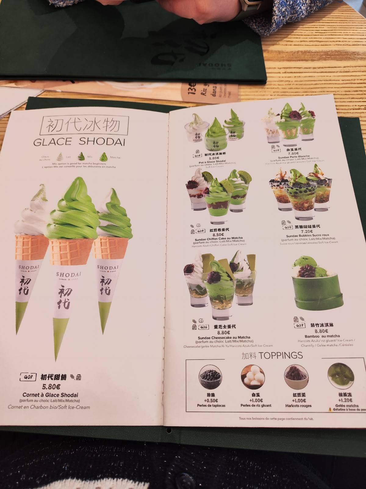 Menu de Shodaï Matcha Paris