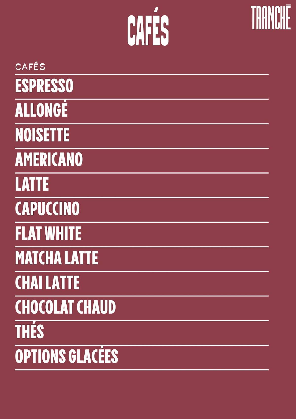 Menu de Boulangerie Tranché - Batignolles