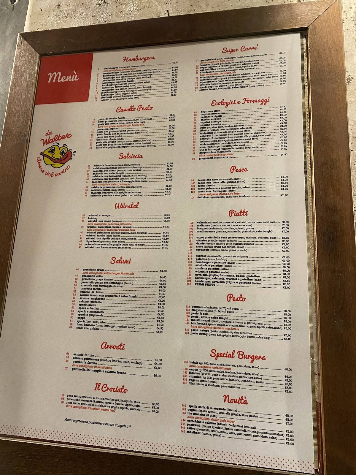 Menu di Da Walter Clinica Del Panino Parma 