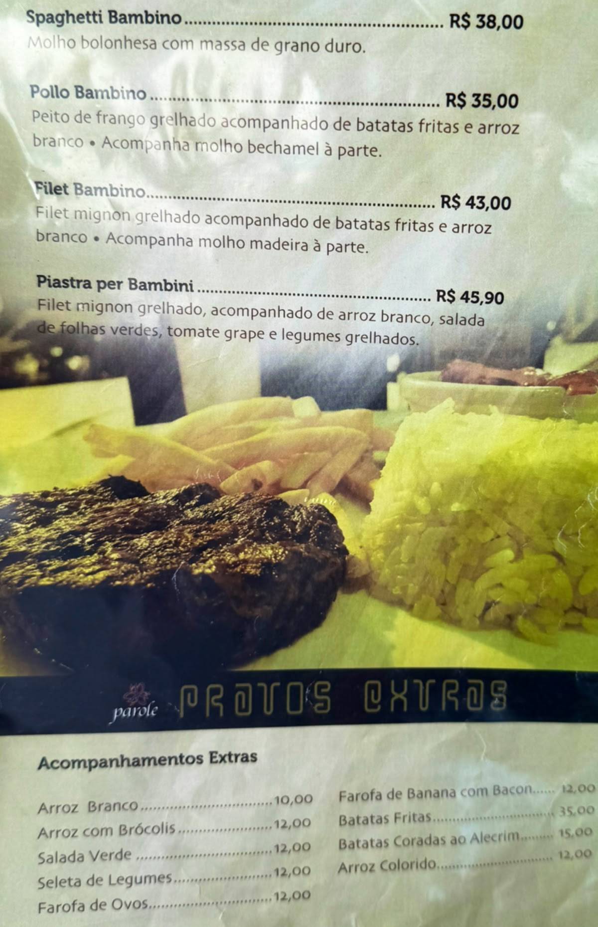 Parole gastronomia cardápio
