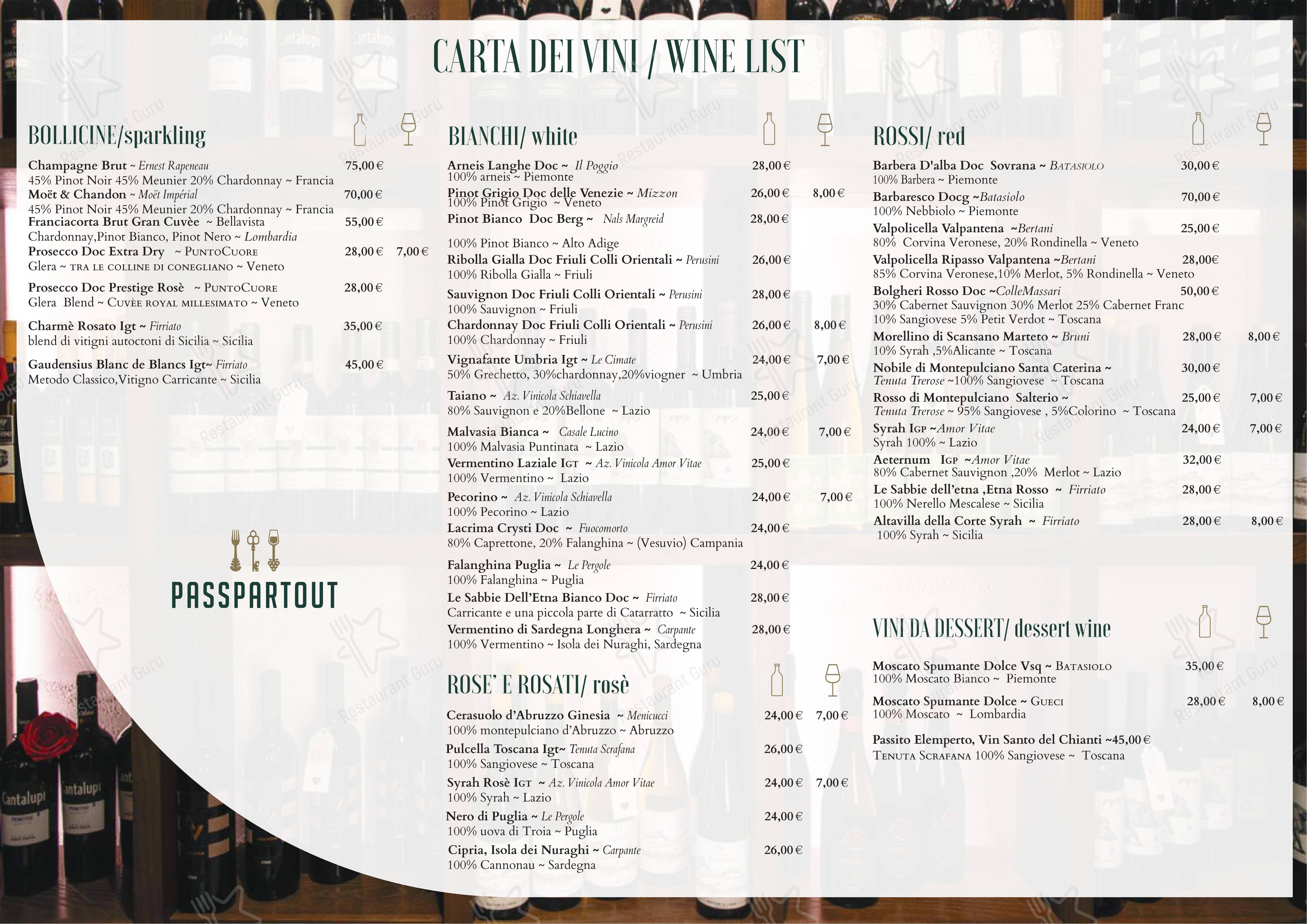 Коктейльная карта per Passpartout Ristorante, Roma - Borgo Pio, 50 ristorante