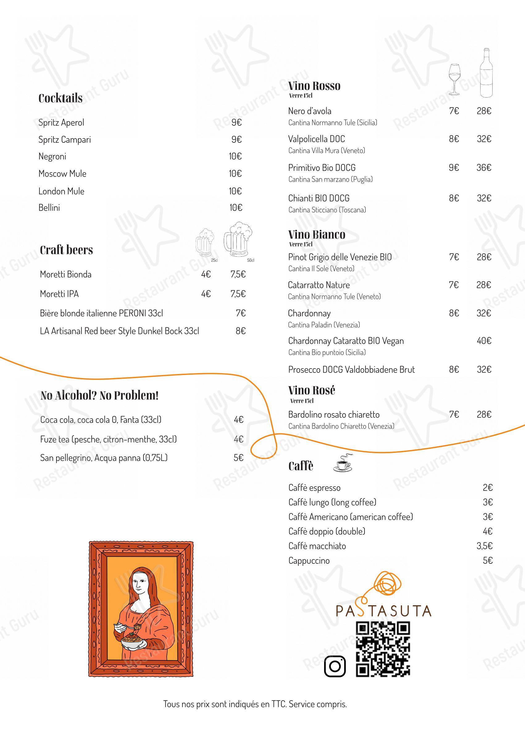 Pastasuta dans Paris - Menu