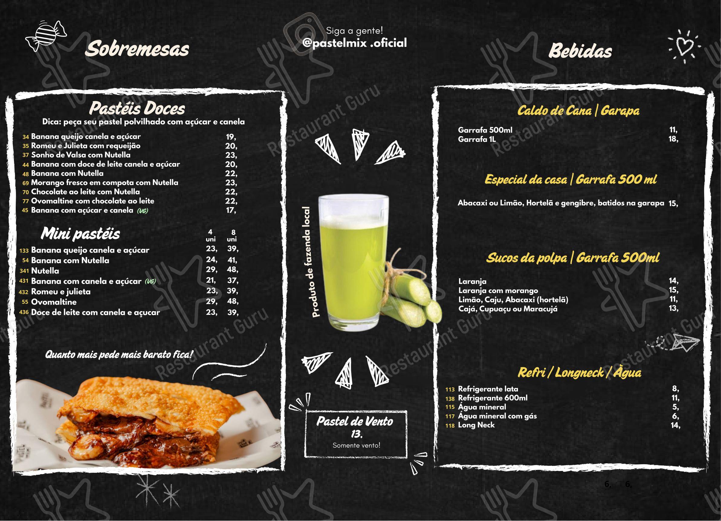 Menu para Pastel Mix em Brasília