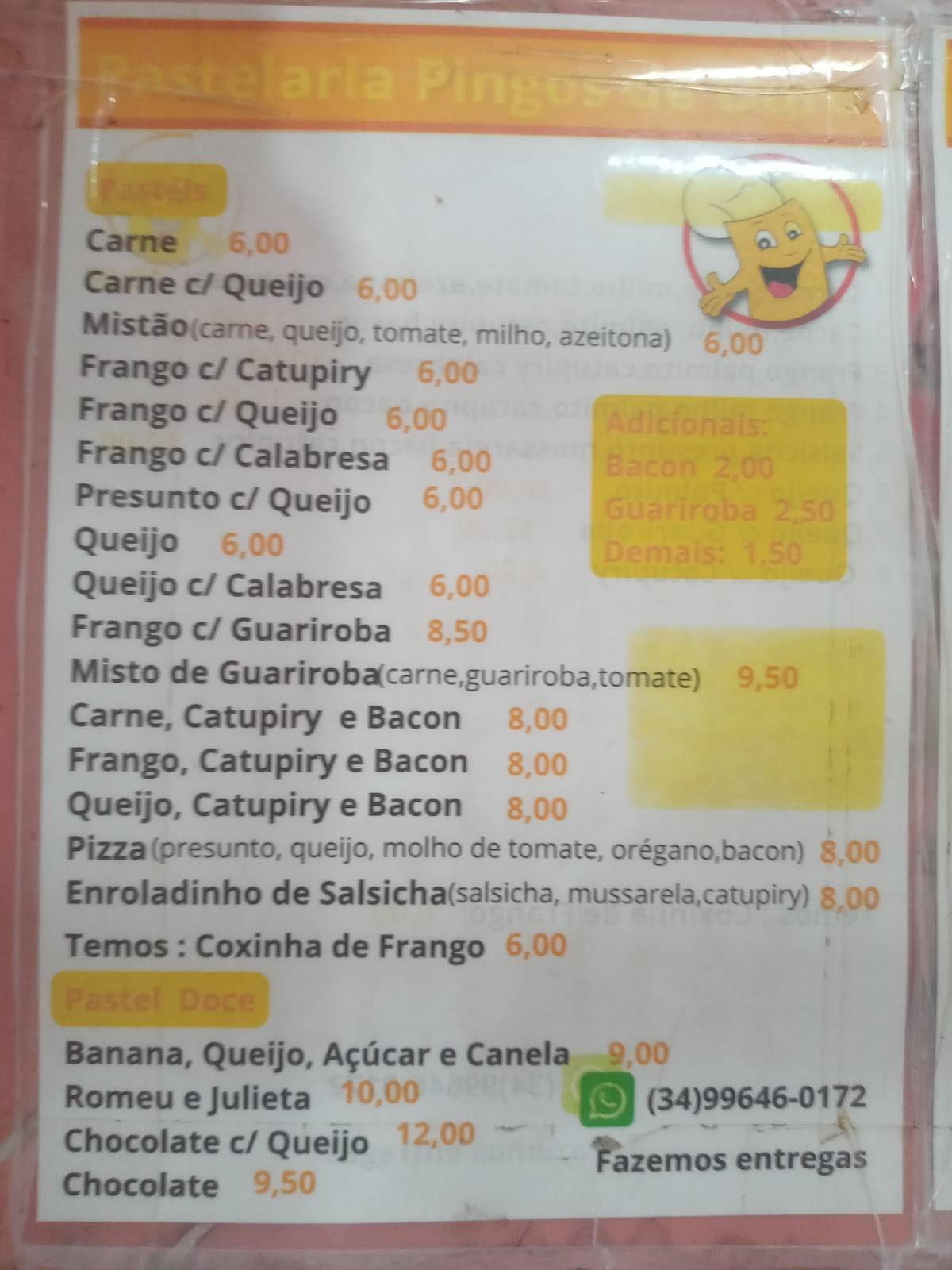 Pastelaria Pingo de Ouro cardápio