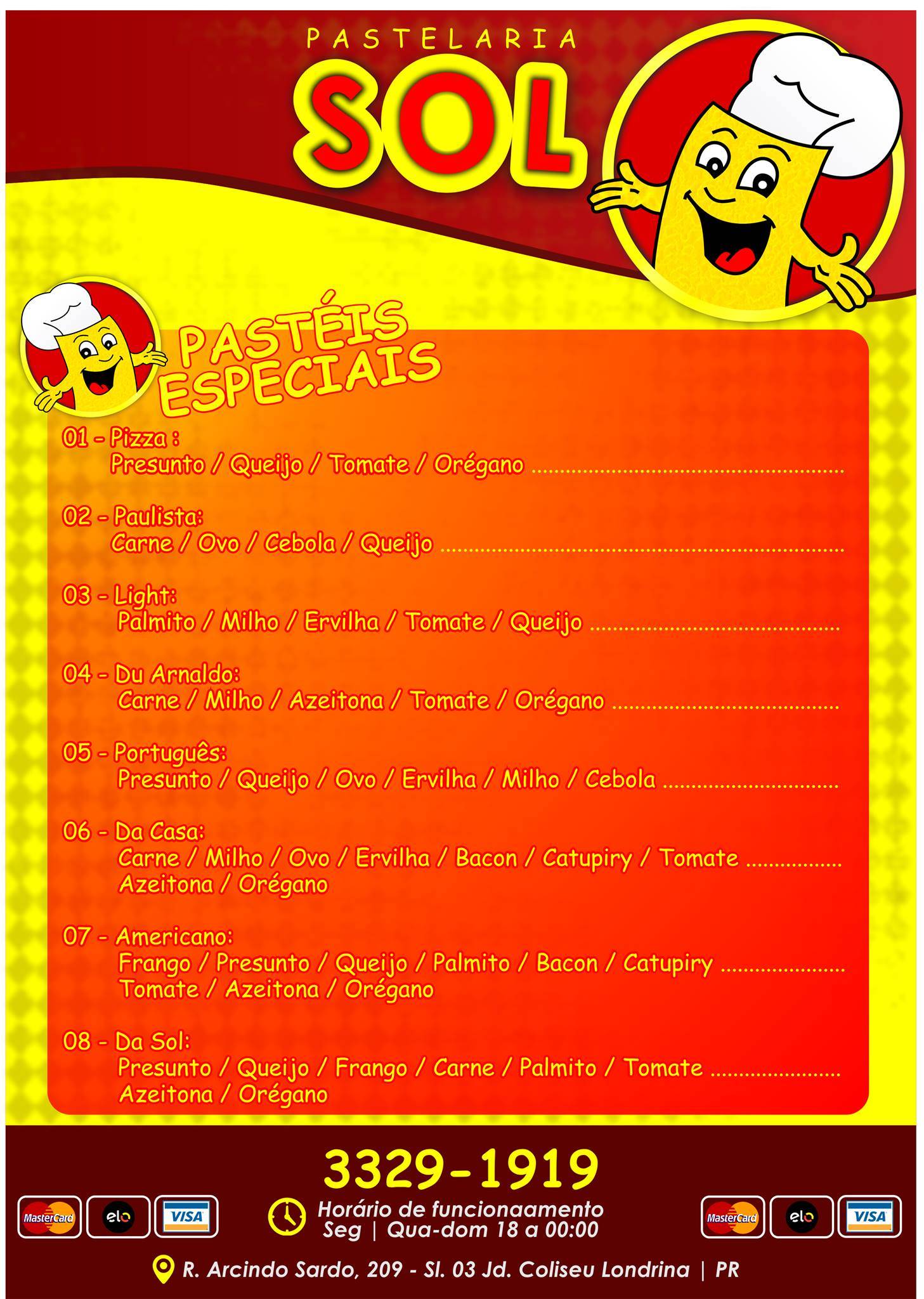 Pastelaria SOL cardápio