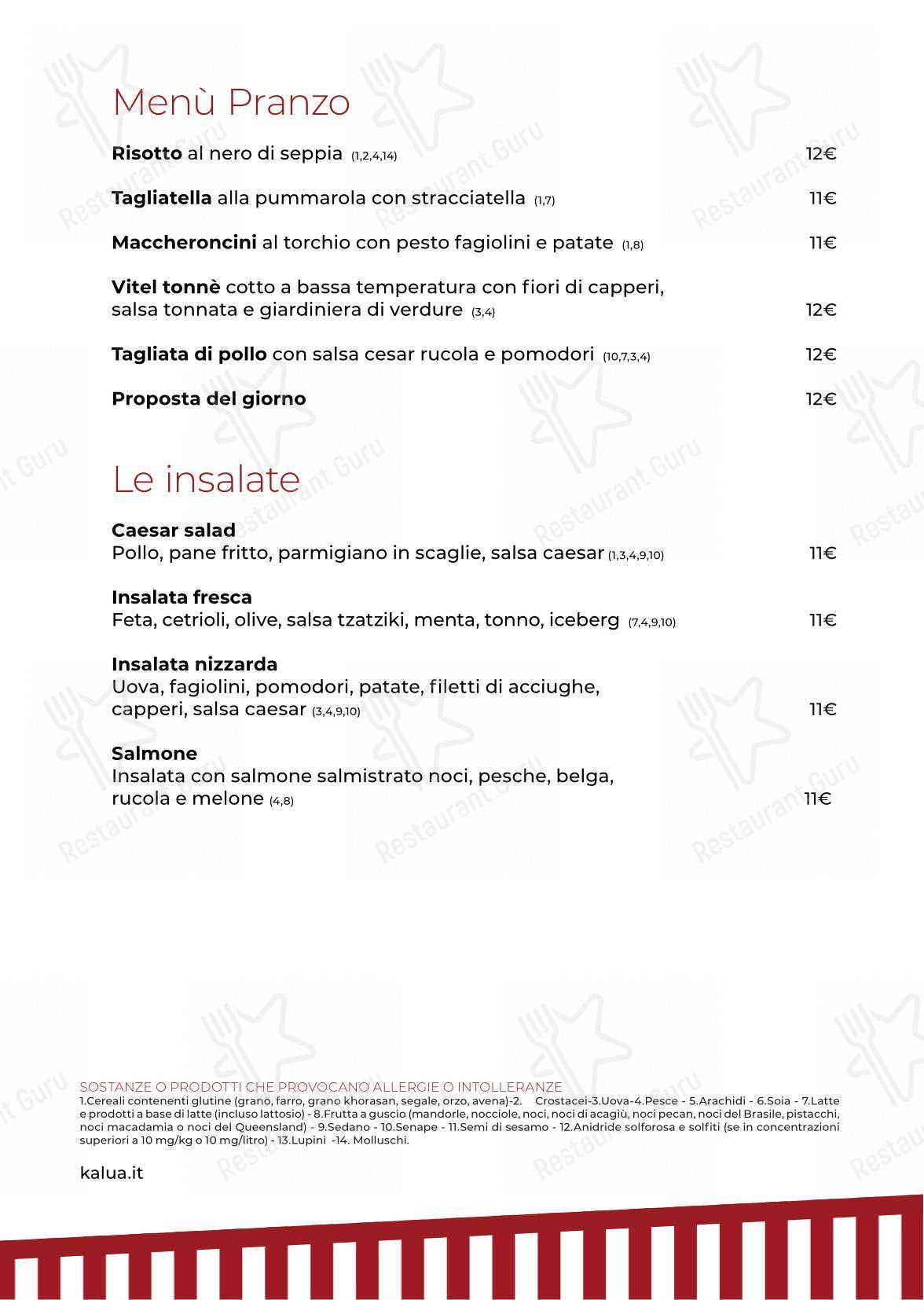 Menu per Pasticceria KALUA in Pontedera
