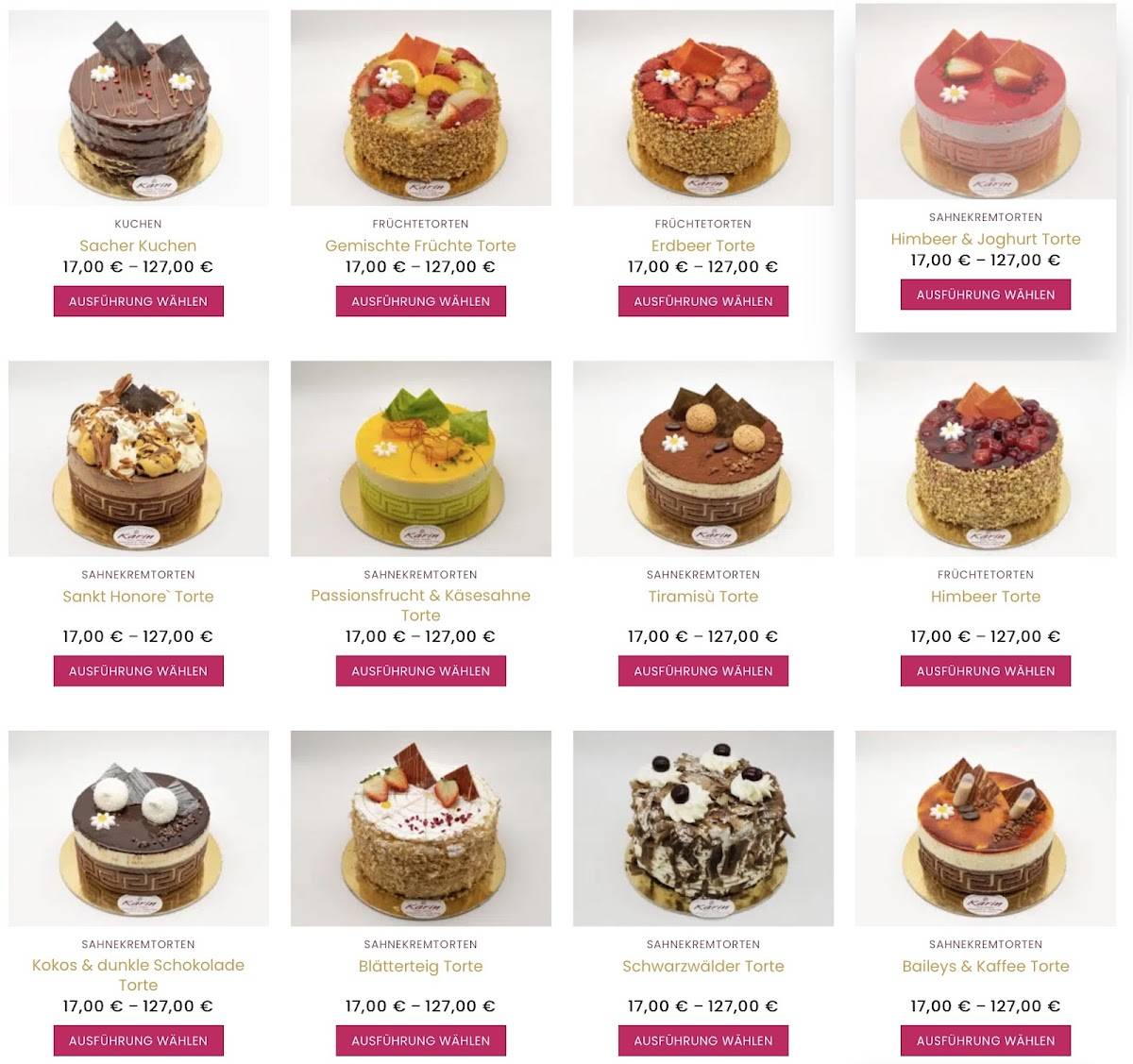 Menu di Pasticceria Karin 