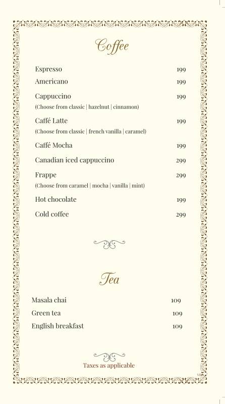 Patio Terrace menu