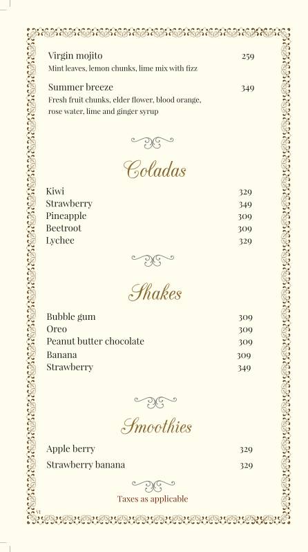Patio Terrace menu