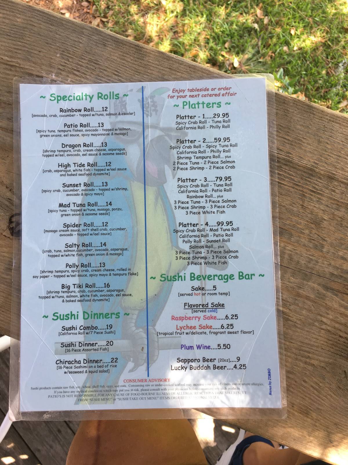 Menu at Patio's Tiki Bar & Grill, Little River