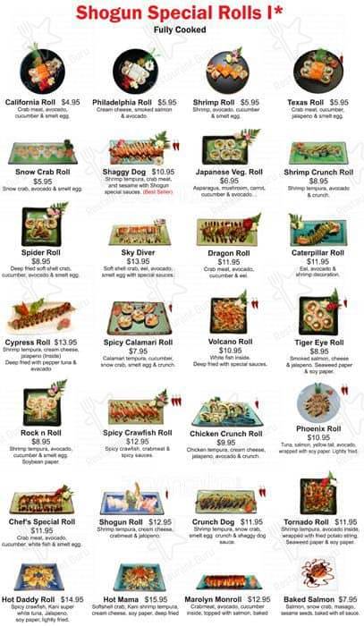 Shogun menu