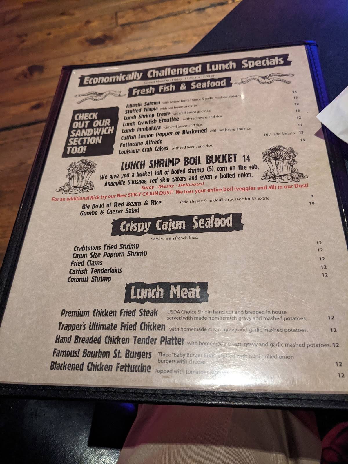 Menu at Pearl's Crabtown restaurant, Oklahoma City