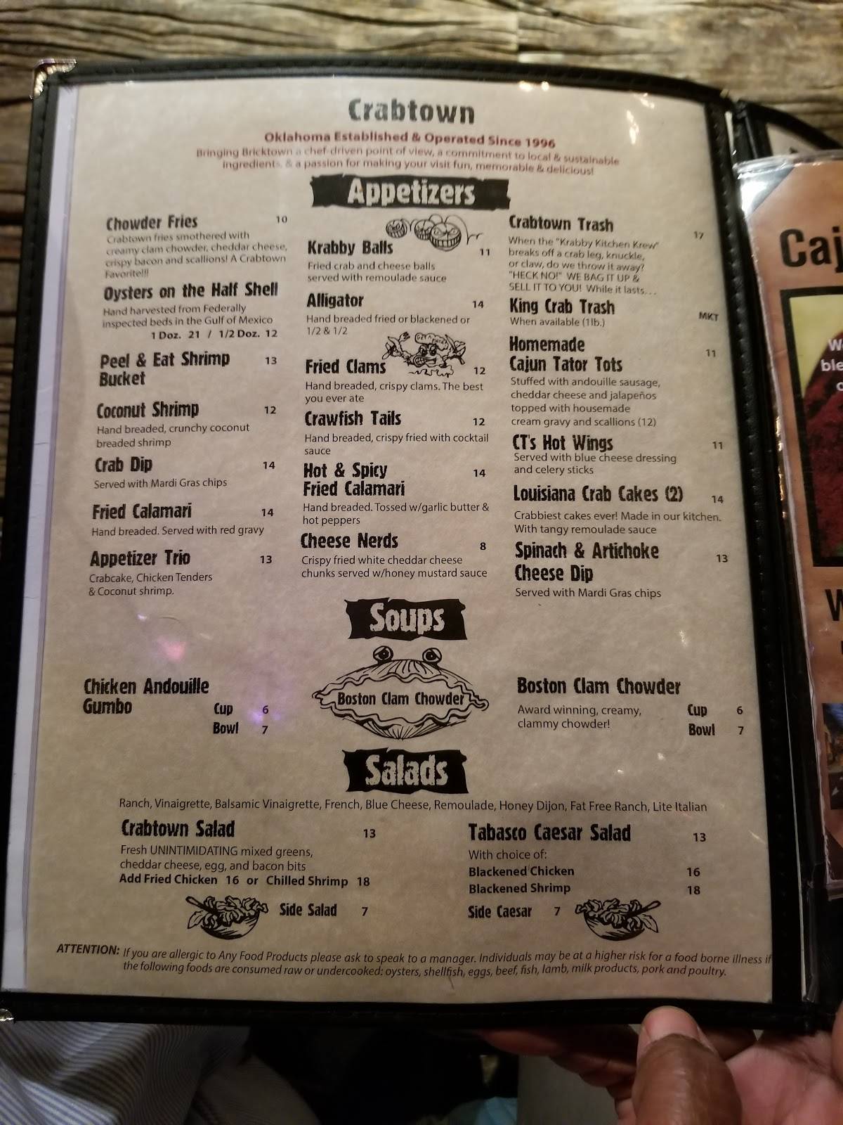 Menu at Pearls Crabtown restaurant, Oklahoma City