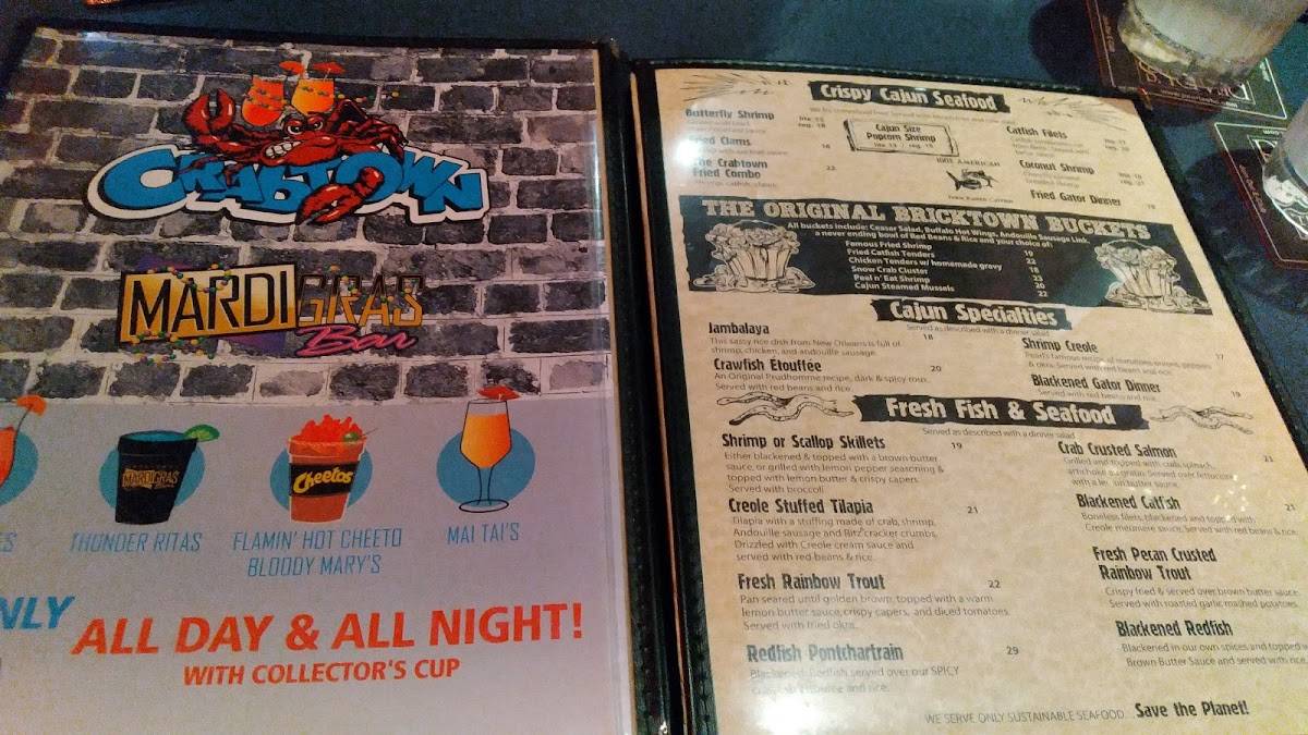 Menu at Pearl's Crabtown restaurant, Oklahoma City