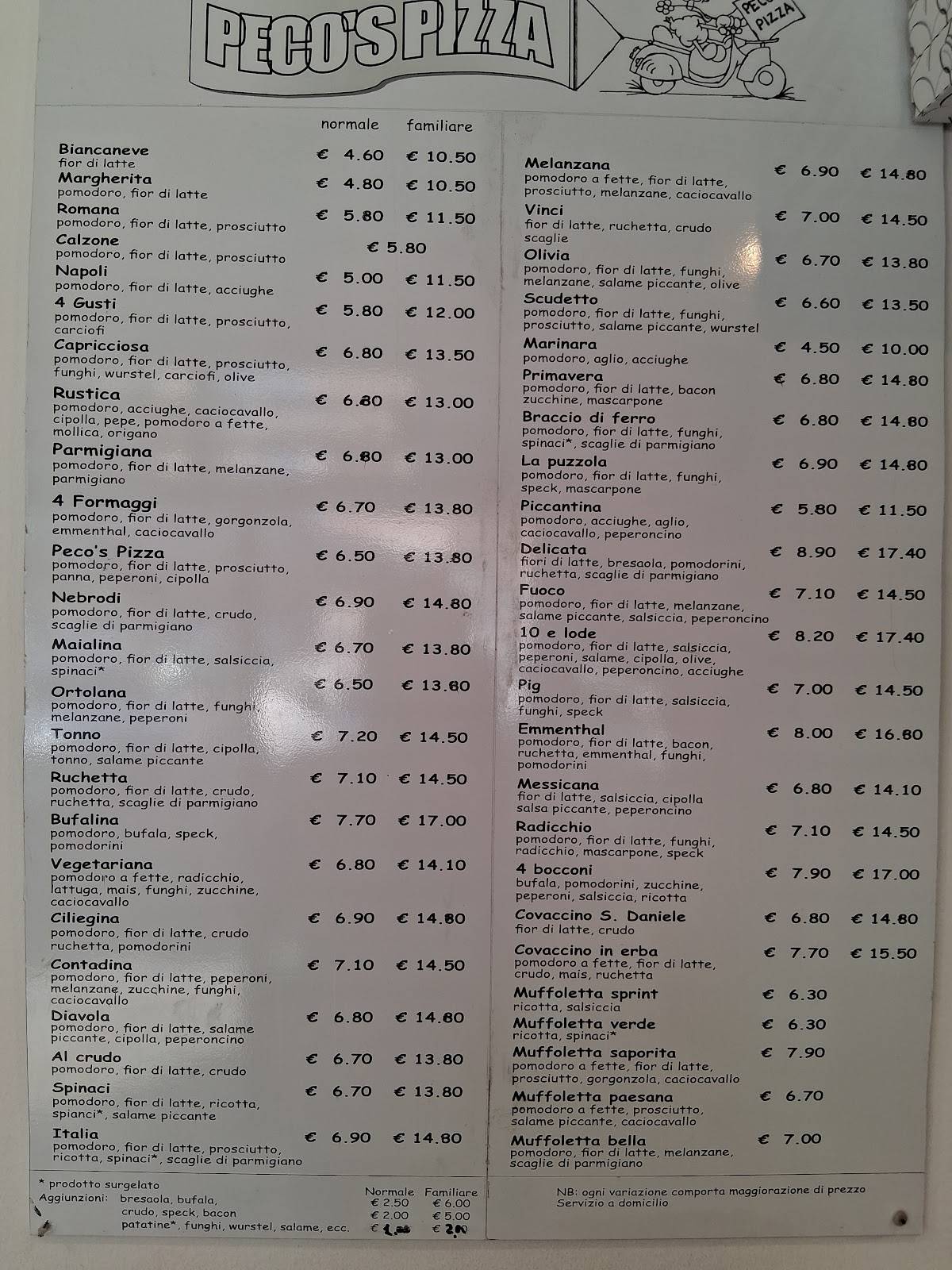 Menu di Peco's Pizza 