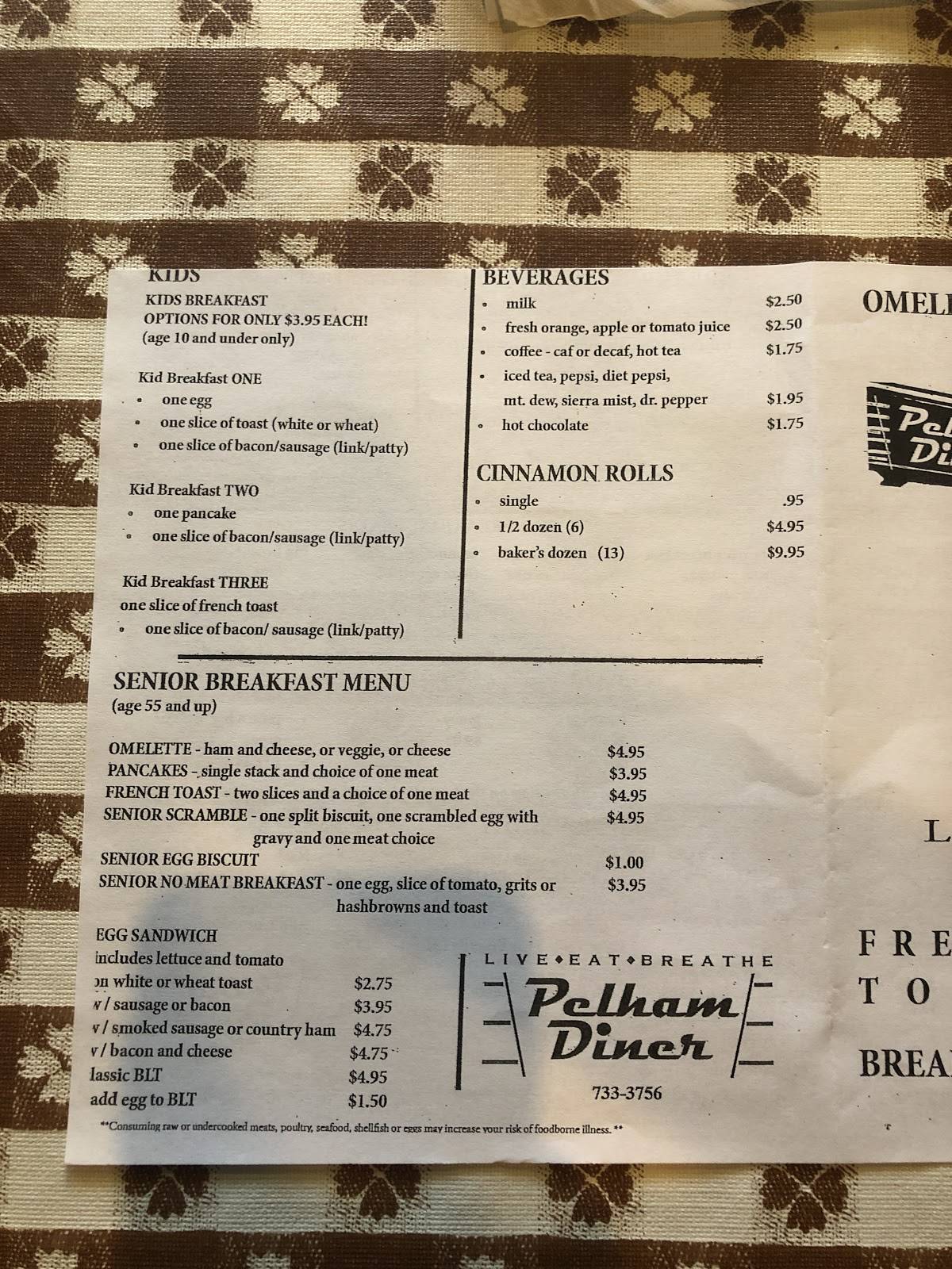 Menu at Pelham Diner restaurant, Pelham