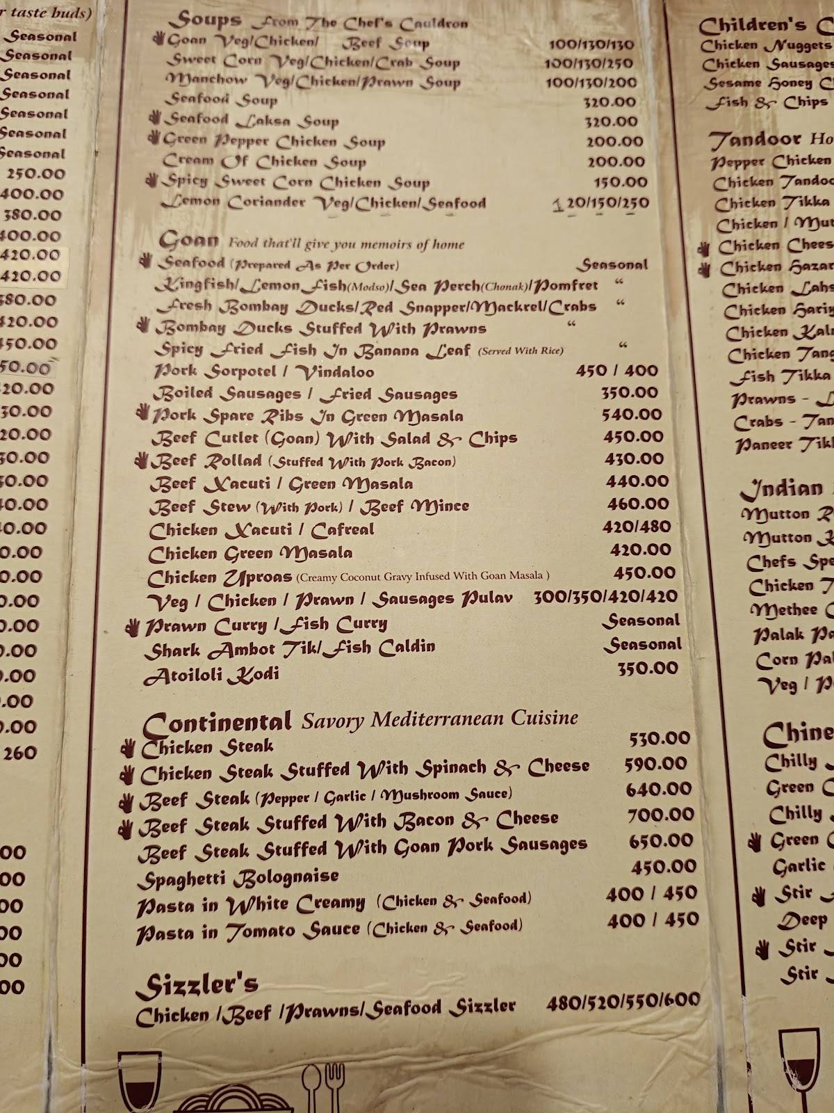 Pepper's Gourmet Cuisine menu
