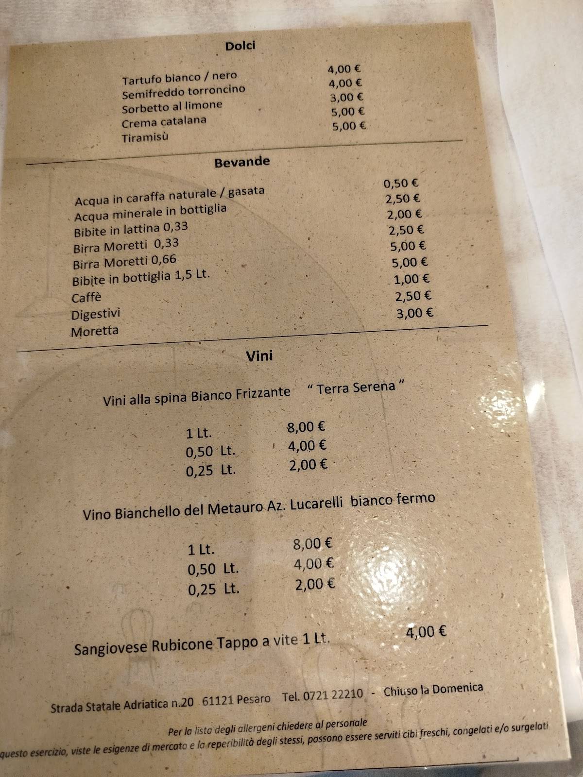 Menu di Trattoria Adriatica 