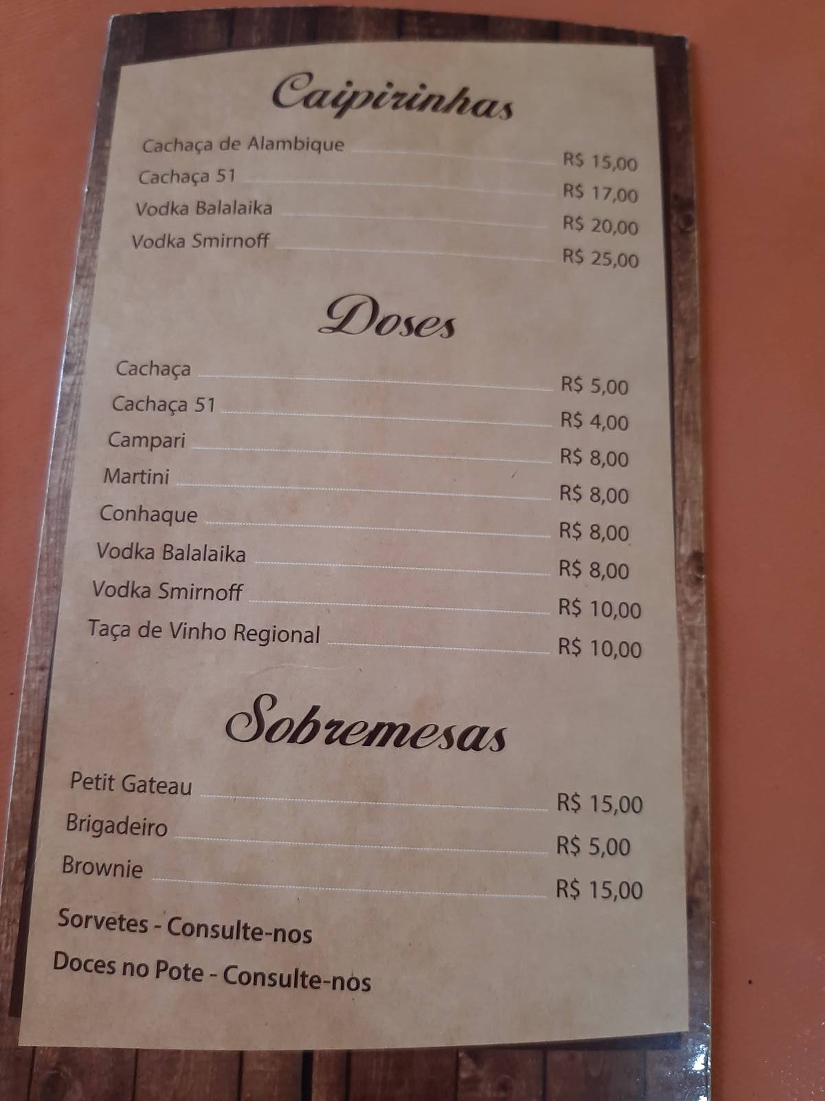 Pesqueiro do Orlando cardápio