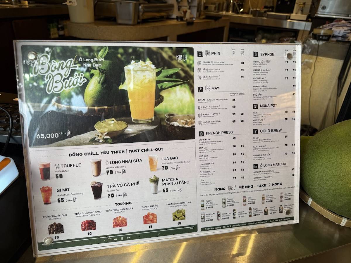 Menu at Phê La - Hội An cafe, Hoi An