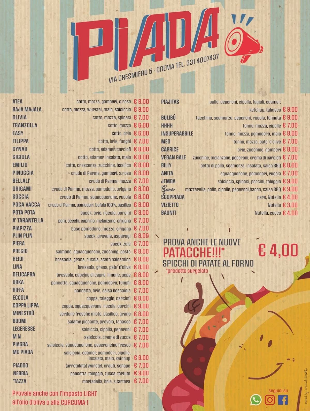 Menu de Piada Piadineria