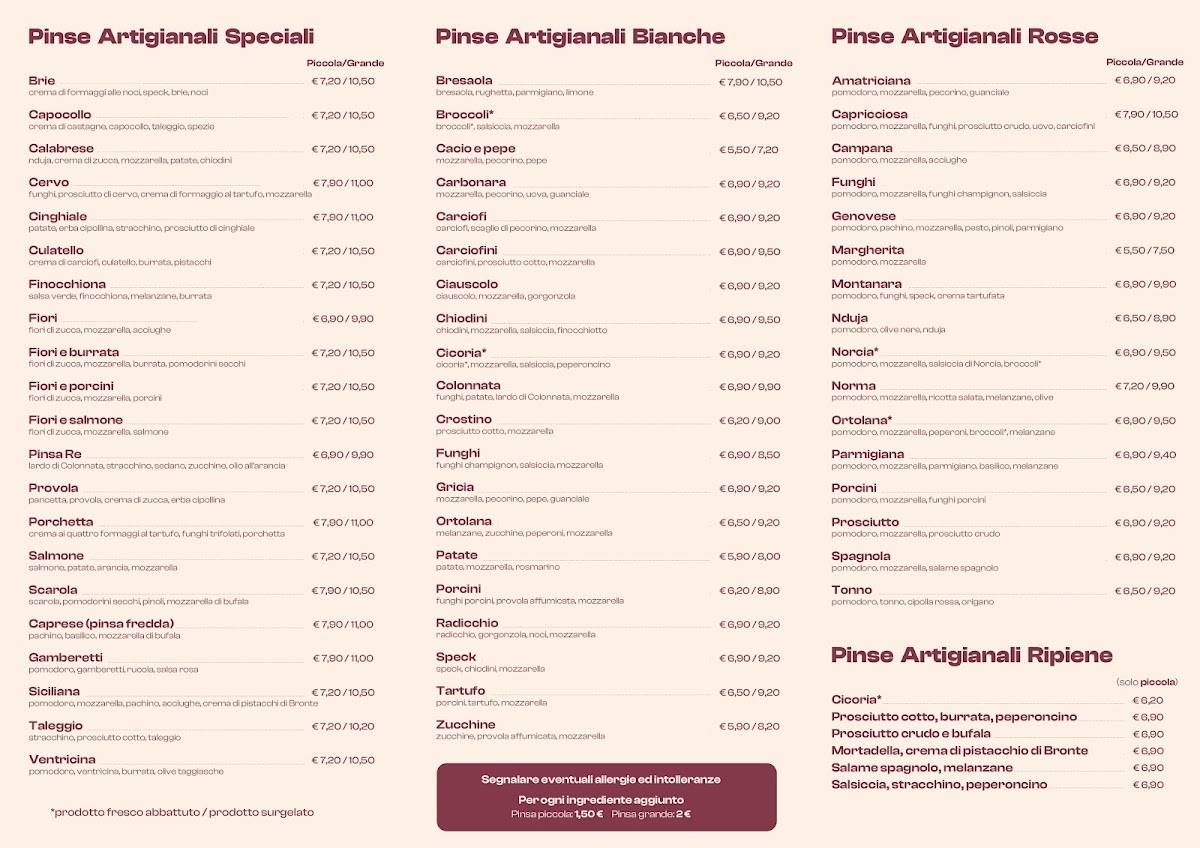Menu di Pinsa Re (Balduina) 