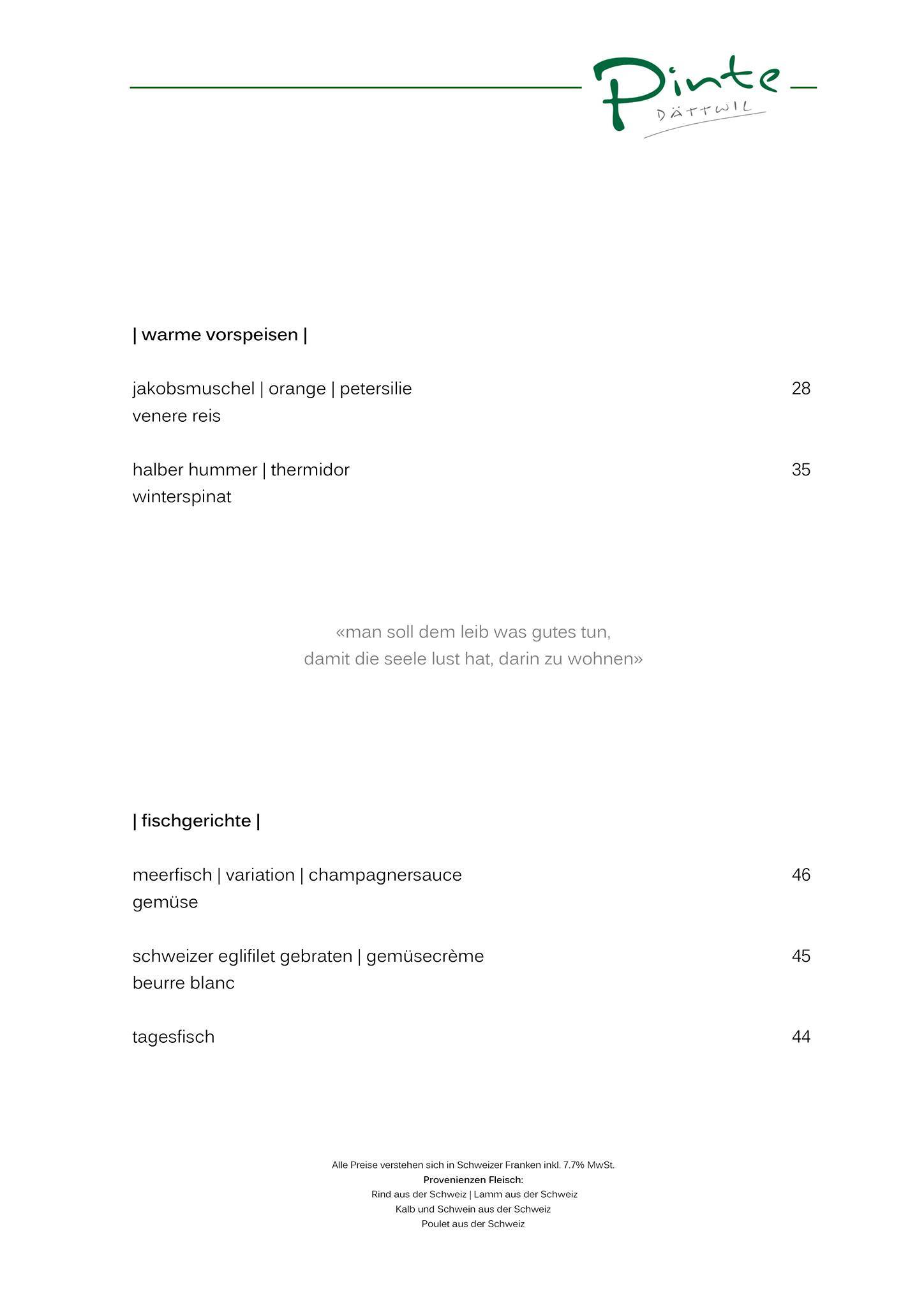 Menu di Pinte 